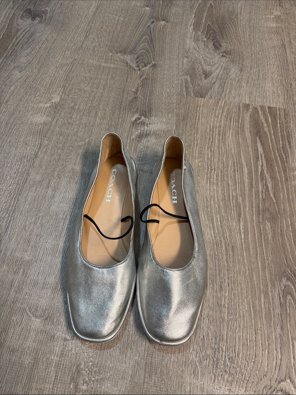Coach Silver Leather Mary Jane Ballet Flats Size 9B